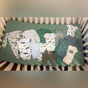 Carter's Dinosaur and Stripes Kids Matching Set - Green, Blue, White